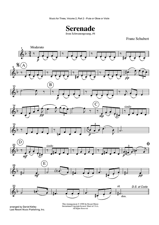 Serenade - from Schwanengesang, #4 - Part 2 Flute, Oboe or Violin