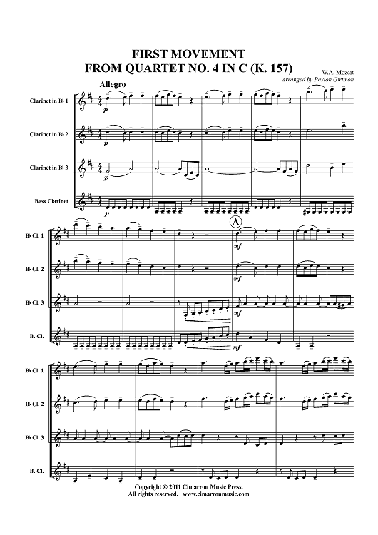 First Movement from Quartet No. 4 in C (K. 157) - Score