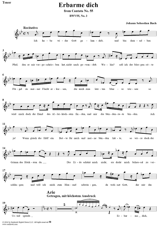 "Erbarme dich", Aria, No. 3 from Cantata No. 55: "Ich armer Mensch, ich Sündenknecht" - Tenor
