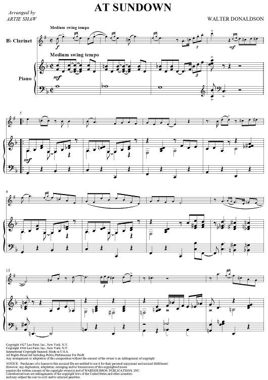 At Sundown - Piano Score