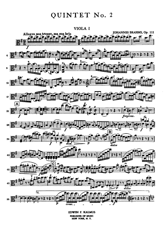 Quintet No. 2 - Op. 111 - Viola 1