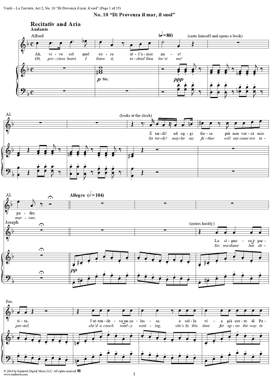 La Traviata, Act 2, No. 10, Recit. and Aria. "Di Provenza il mar, il suol"