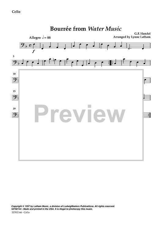 Bourée from Water Music - Cello