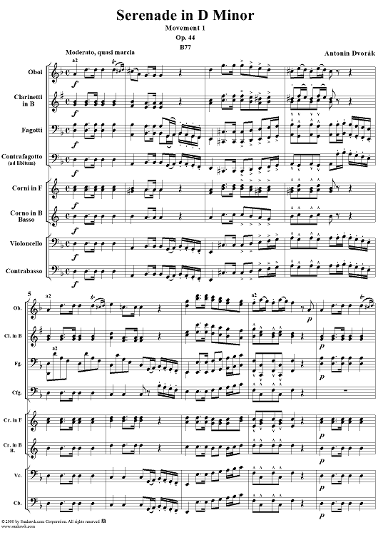Serenade in D Minor, Op. 44, B77, Movement 1 - Score