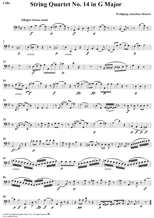 String Quartet No. 14 in G Major, K387 - Cello