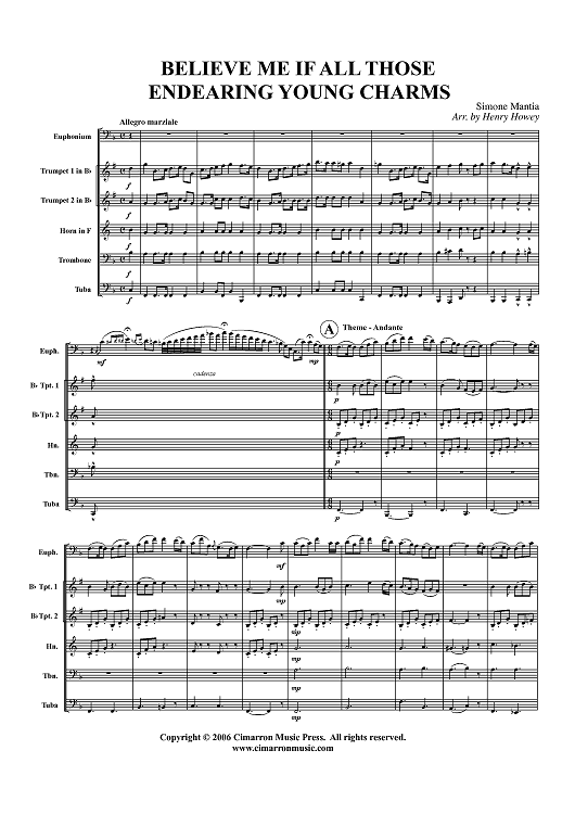 Believe Me If All Those Endearing Young Charms - Score