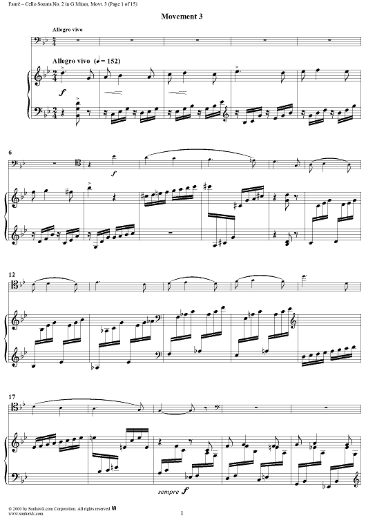 Cello Sonata No. 2 in G Minor, Movement 3 - Piano Score