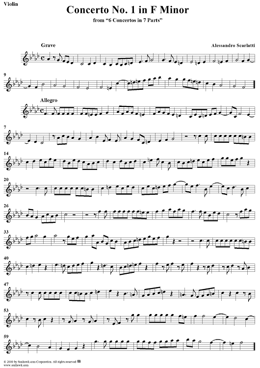 Concerto No. 1 in F Minor from "6 Concerti Grossi" - From "6 Concertos in 7 Parts" - Violin 2