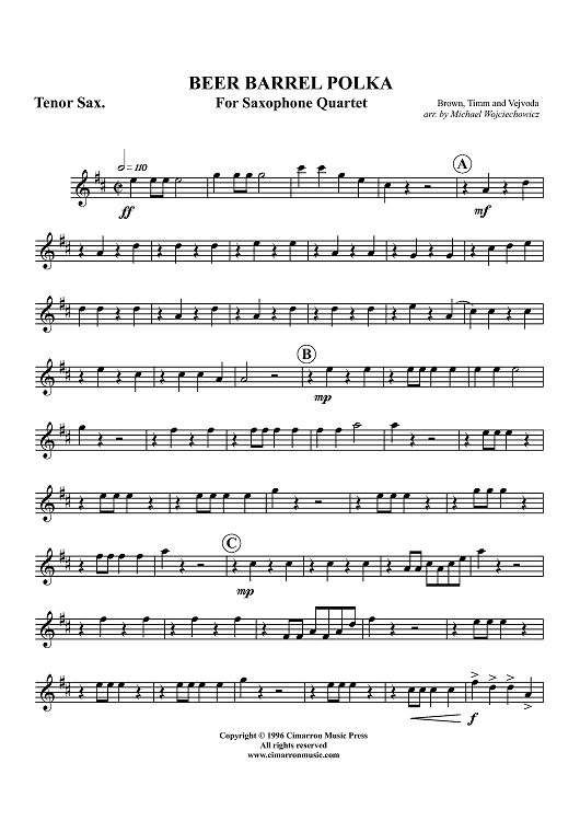 Beer Barrel Polka - Tenor Saxophone