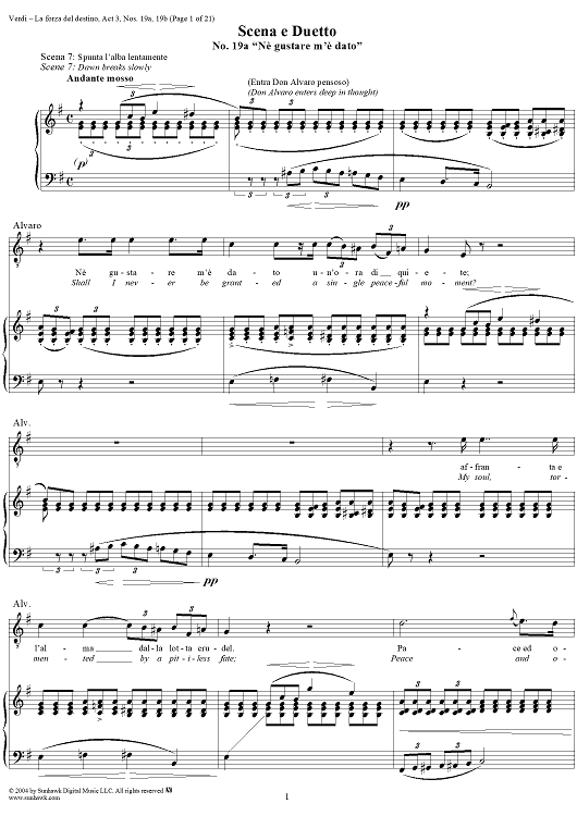 La forza del destino, Act 3, No. 19, Scene and Duet. "Nè gustare m'è dato" and "Sleale! Il segreto" - Score