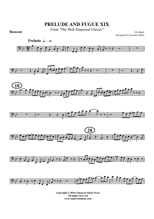 Prelude and Fugue XIX - From "The Well-Tempered Clavier" - Bassoon