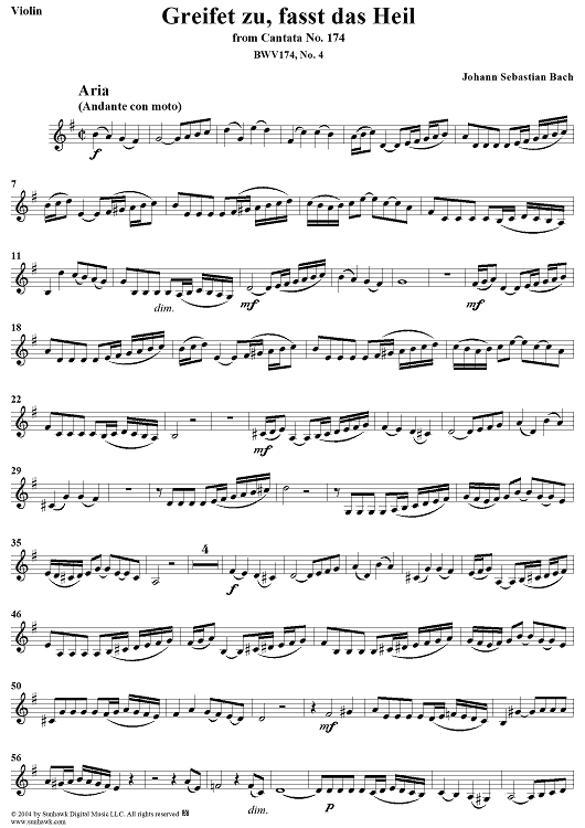 "Greifet zu, fasst das Heil", Aria, No. 4 from Cantata No. 174: "Ich liebe den Höchsten von ganzem Gemüte" - Violin