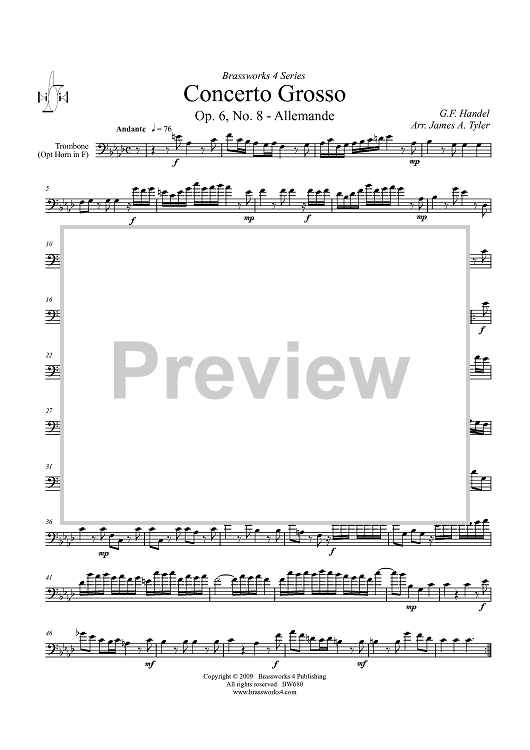 Concerto Grosso, Op. 6, No. 8 - Allemande - Trombone (opt. F Horn)