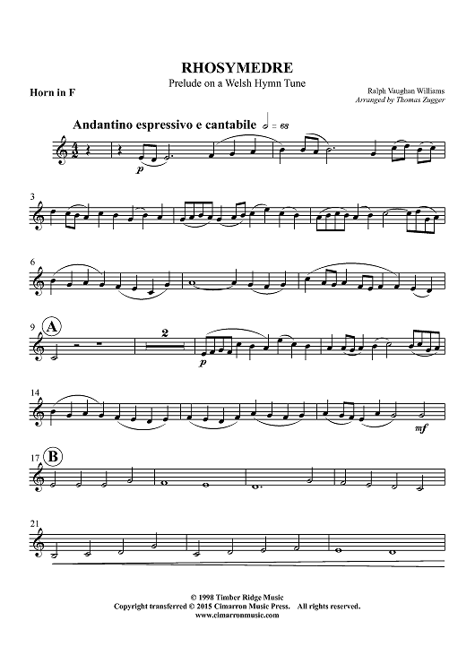 RHOSYMEDRE - Prelude on a Welsh Hymn Tune - Horn in F