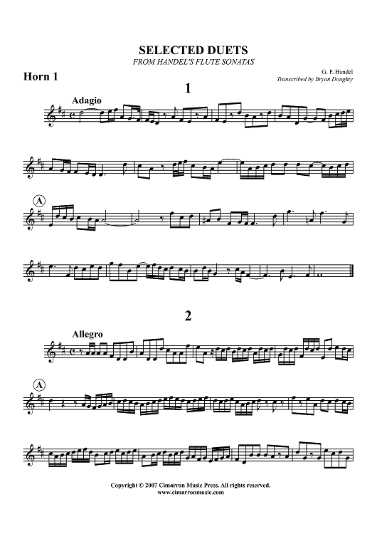 Selected Duets - From Handel’s Flute Sonatas - Horn in F 1