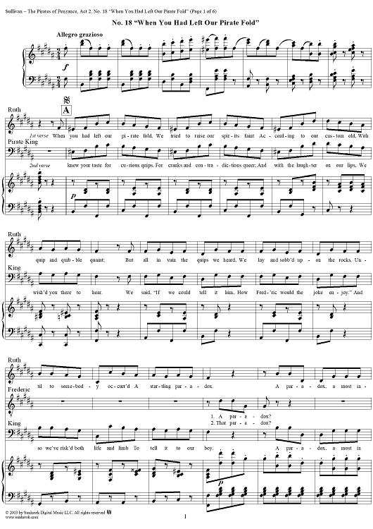 The Pirates of Penzance - Act II, No. 18: When you had left our pirate fold - Vocal Score