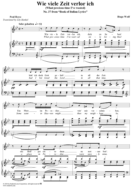 Wie viele Zeit verlor ich, dich zu lieben!, No. 37 from "Italienisches Liederbuch, nach Paul Heyse", Part 2