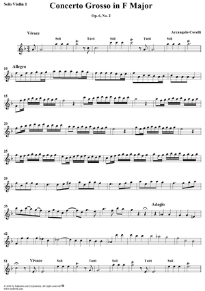 Concerto Grosso No. 2 in F Major, Op. 6, No. 2 - Solo Violin 1