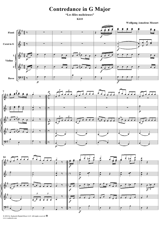 Contredance in G Major, K610 - Full Score