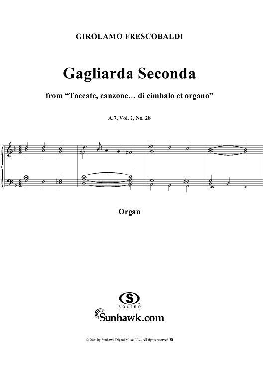 Gagliarda Seconda, Nos. 28 from "Toccate, canzone ... di cimbalo et organo", Vol. II