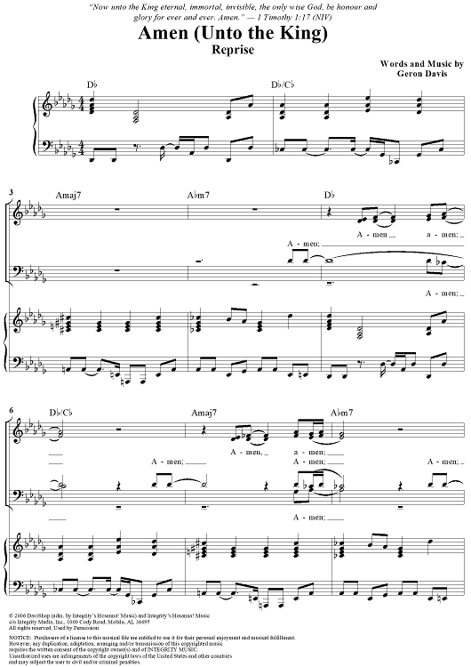 Amen (Unto the King) Reprise