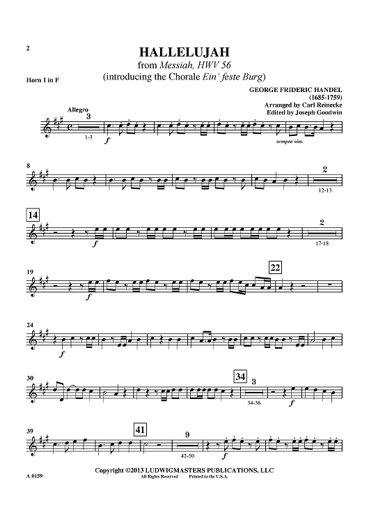Hallelujah - from "Messiah", HWV 56 (introducing the Chorale "Ein' feste Burg") - Horn in F 1