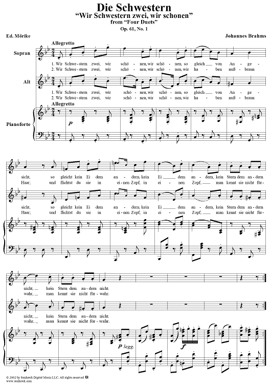 Four Duets, Op.61, No.1 Die Schwestern, "Wir Schwestern zwei, wir schönen"