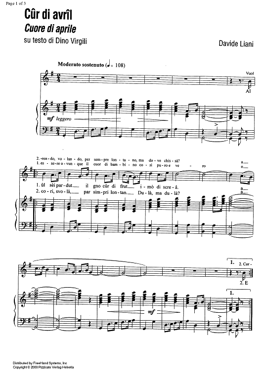 Cûr di avrîl - Score