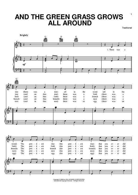 And The Green Grass Grows All Around" Sheet Music for Piano/Vocal