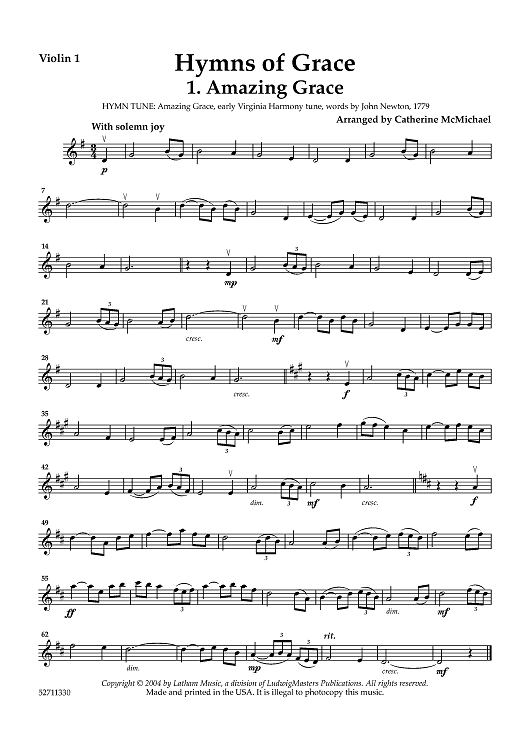 Hymns of Grace for 2 Violins and Piano - Violin 1