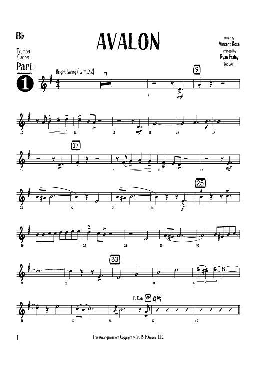 Avalon - Bb Instruments Part 1 - Bb Part 1