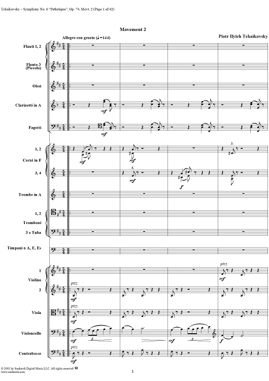 Symphony No. 6 ''Pathétique'' in B minor (b-moll). Movement II, Allegro con grazia