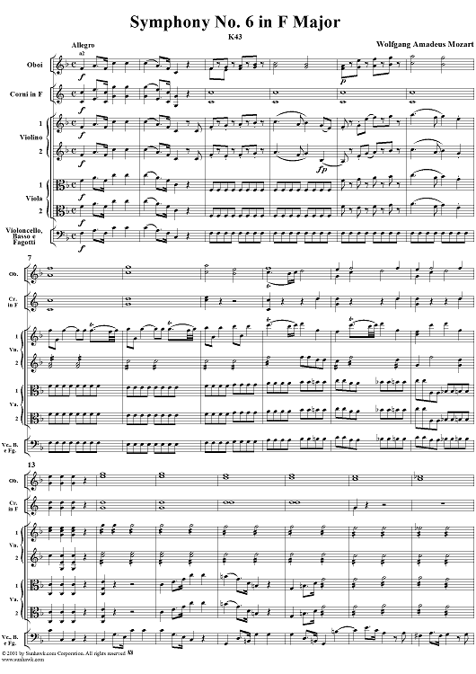 Symphony No. 6 in F Major, K43 - Full Score