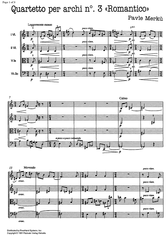 Quartetto No. 3 Romantico - Score