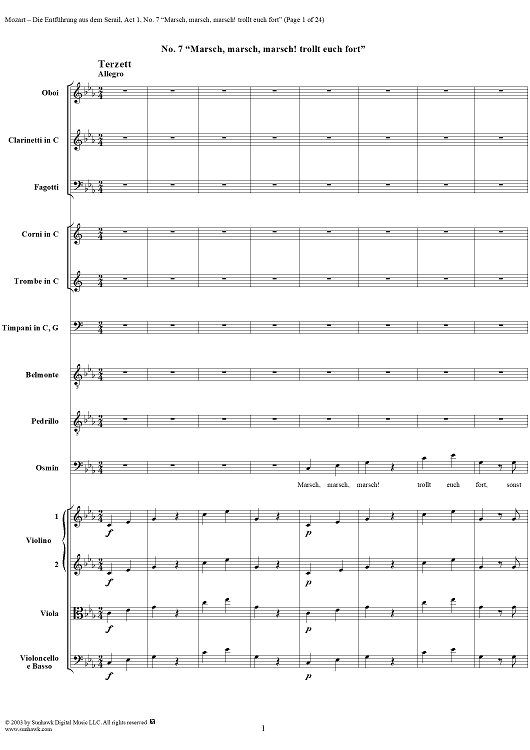 "Die Entführung aus dem Serail", Act 1, No. 7 "Marsch, marsch, marsch! trollt euch fort" - Full Score