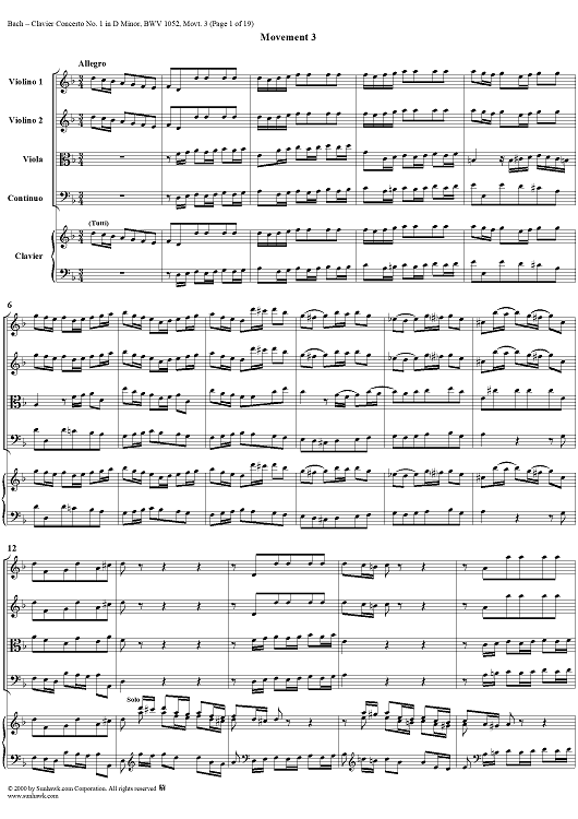 Clavier Concerto No. 1 in D Minor, Movement 3 (BWV 1052) - Score