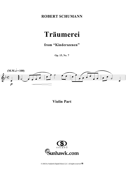 Kinderszehen, Op. 15, No. 07, "Träumerei" (Dreaming), - Violin