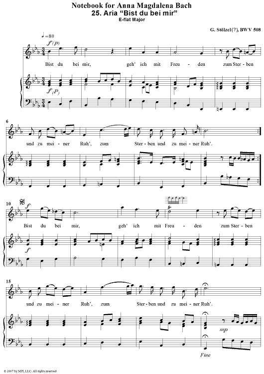 25. "Bist du bei mir", Aria (spur: c by ?Stölzel)