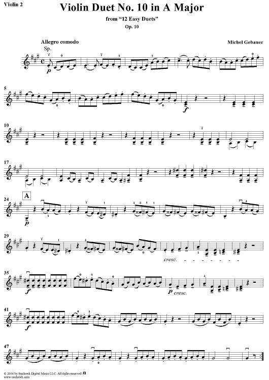 Violin Duet No. 10 in A Major from "Twelve Easy Duets", Op. 10 - Violin 2