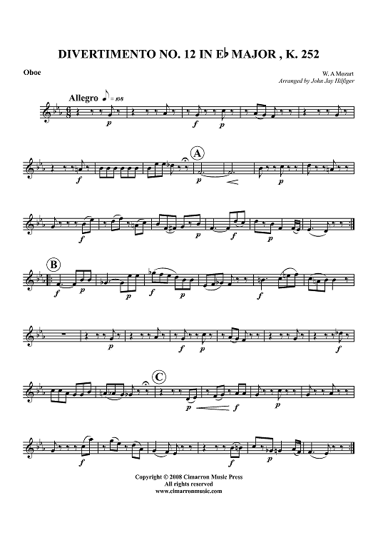 Divertimento No. 12 in Eb Major, K. 252 - Oboe