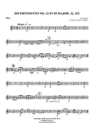 Divertimento No. 12 in Eb Major, K. 252 - Oboe