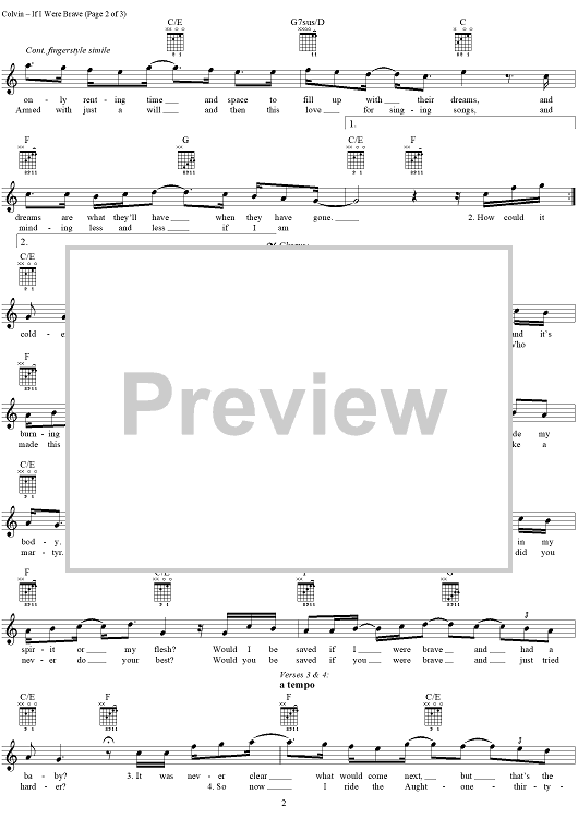 If I Were Brave" Sheet Music by Shawn Colvin for Easy Guitar Tab/Vocal