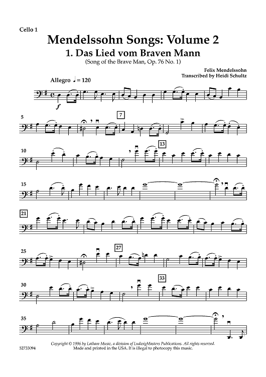Mendelssohn Songs: Volume 2 for Cello Quartet - Cello 1