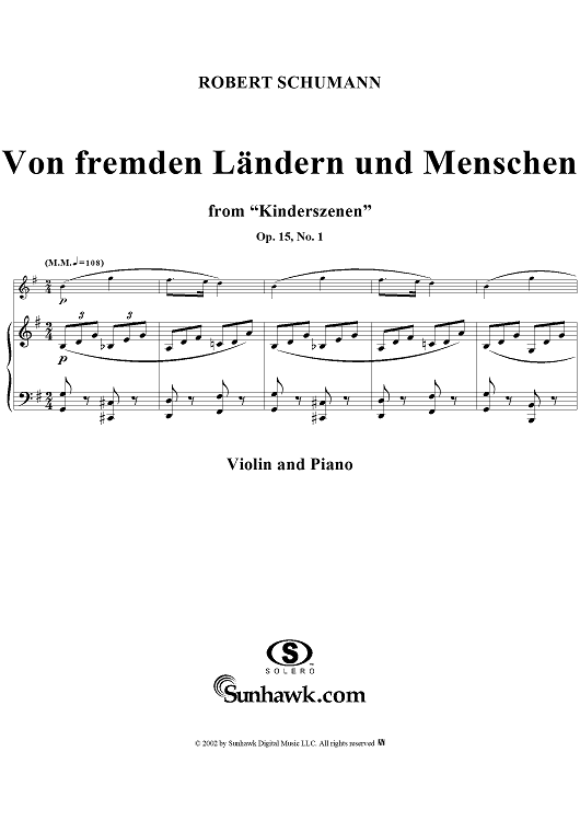Kinderszehen, Op. 15, No. 01, "Von fremden Ländern und Menschen (About Strange lands and people), - Piano