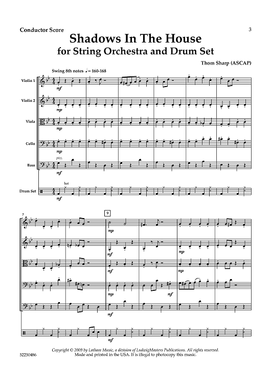 Shadows in the House -  for String Orchestra and Drum Set - Score