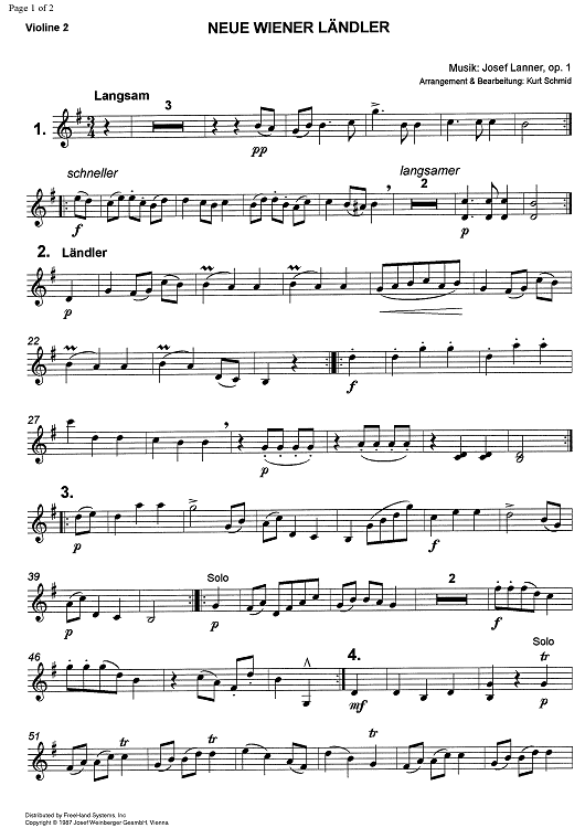 Neue Wiener Ländler Op. 1 - Violin 2