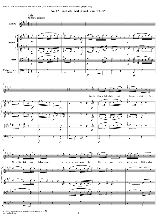 "Die Entführung aus dem Serail", Act 2, No. 8 "Durch Zärtlichkeit und Schmeicheln" - Full Score