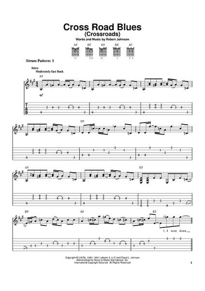 Robert Johnson Cross Road Blues Sheet Music in C Major (transposable) -  Download & Print - SKU: MN0083099