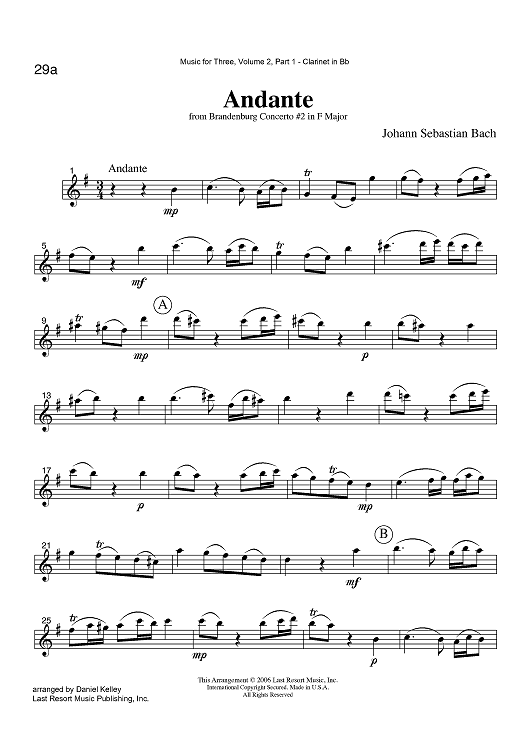 Andante - from Brandenburg Concerto #2 in F Major - Part 1 Clarinet in Bb