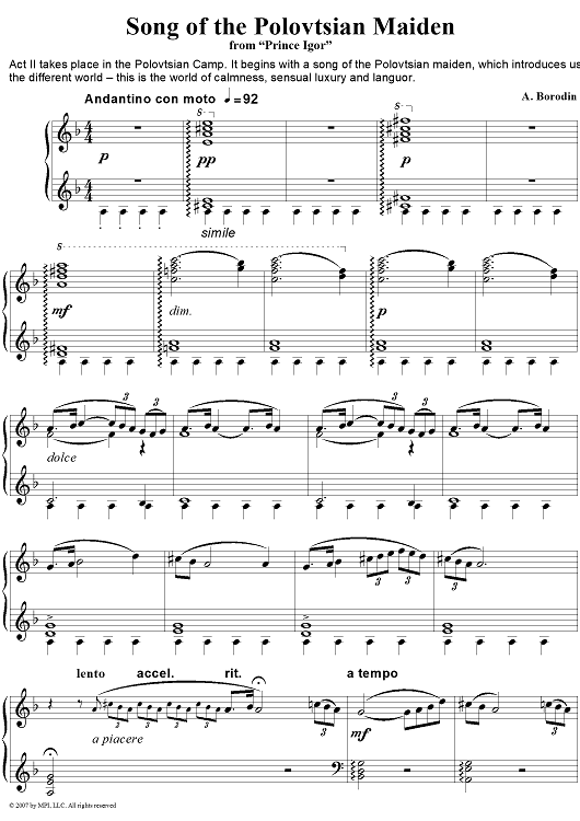 Prince Igor.  8. Song of the Polovtsian Maiden
